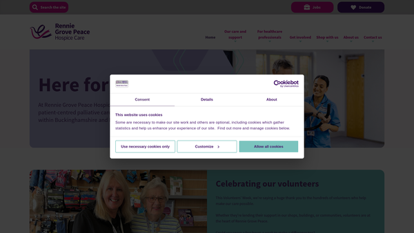 Screenshot of the Rennie Grove Peace Hospice Care website