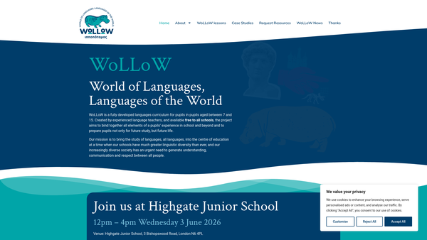 Screenshot of the Wollow - The World Of Languages And Languages Of The World website
