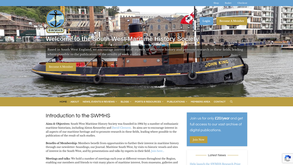 Screenshot of the South West Maritime History Society CIO website