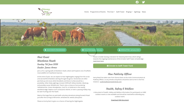 Screenshot of the Waveney Bird Club website
