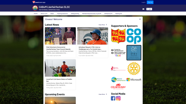 Screenshot of the Clwb Achub Bywyd O’r Môr Llanfairfechan Surf Life Saving Club website