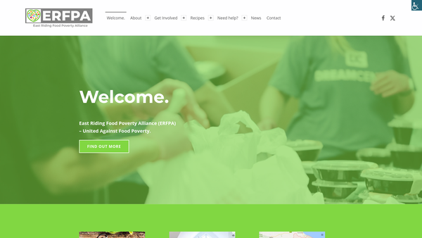Screenshot of the East Riding Food Poverty Alliance (Erfpa) website