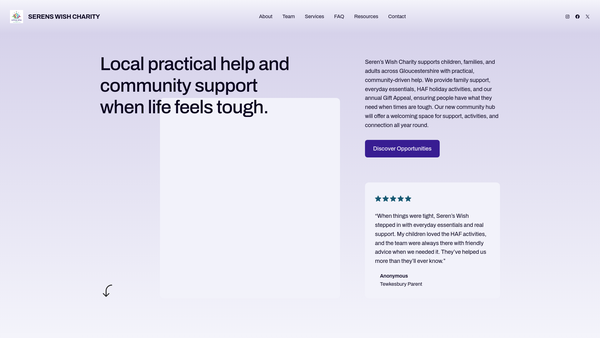 Screenshot of the Serens Wish website