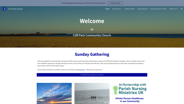 Screenshot of the Cliff Park Community Church website