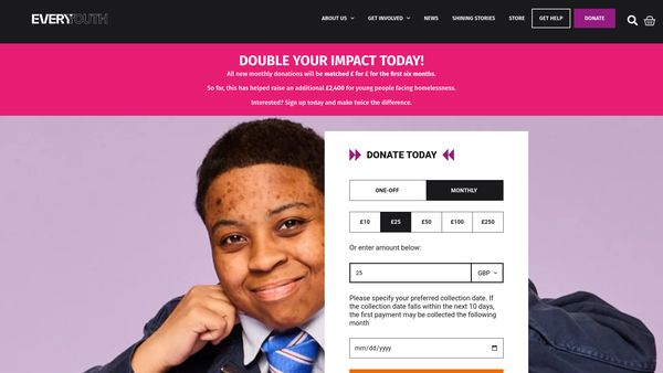 Screenshot of the Every Youth website