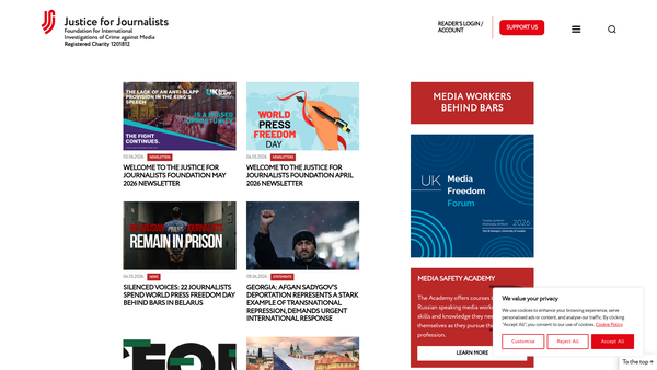 Screenshot of the Justice For Journalists Foundation website