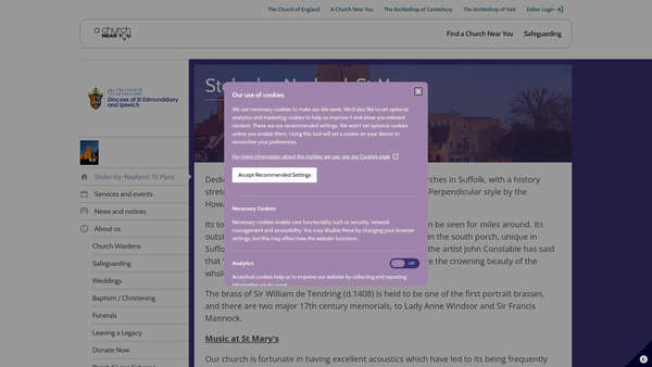 Screenshot of the The Parochial Church Council Of The Ecclesiastical Parish Of St. Mary, Stoke By Nayland website
