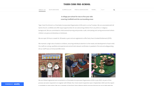 Screenshot of the Tiger Cubs Pre School website