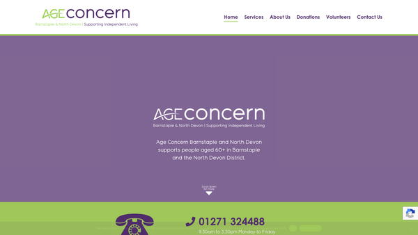 Screenshot of the Age Concern Barnstaple And North Devon CIO website