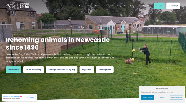 Screenshot of the Newcastle Dog And Cat Shelter website