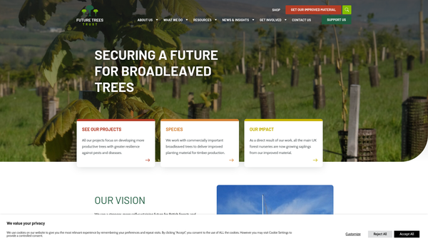 Screenshot of the Future Trees Trust CIO website