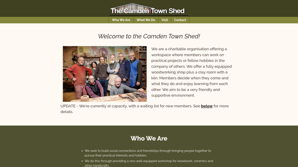 Screenshot of the The Camden Town Shed website