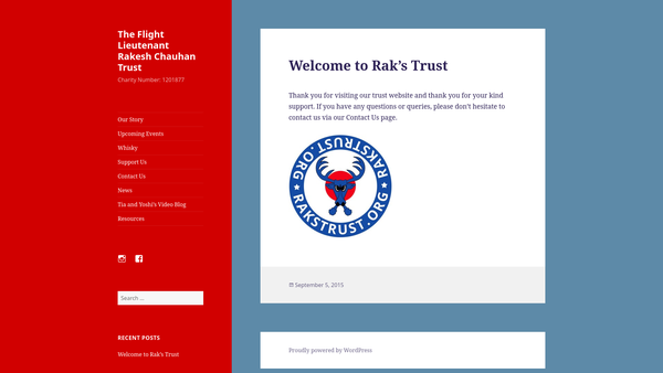 Screenshot of the The Flight Lieutenant Rakesh Chauhan Trust website
