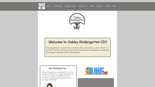 Screenshot of the Oakley Kindergarten website