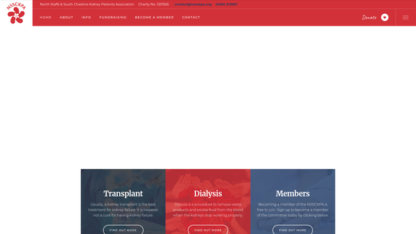 Screenshot of the North Staffs And South Cheshire Kidney Patients Association website