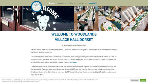 Screenshot of the Woodlands Village Hall Dorset website