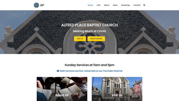 Screenshot of the Alfred Place Baptist Church website