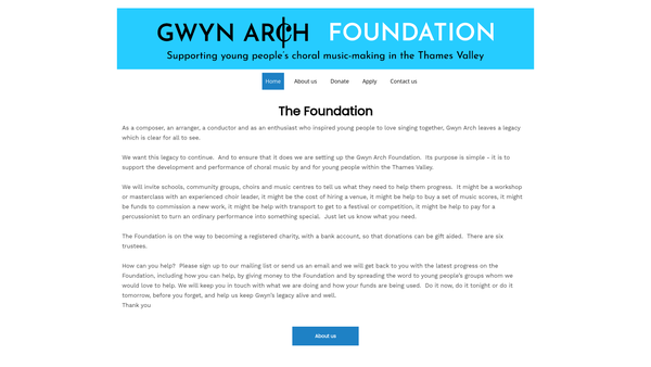 Screenshot of the Gwyn Arch Foundation website