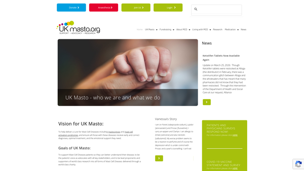 Screenshot of the The UK Mastocytosis Support Group website