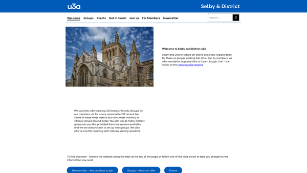 Screenshot of the Selby And District U3A website