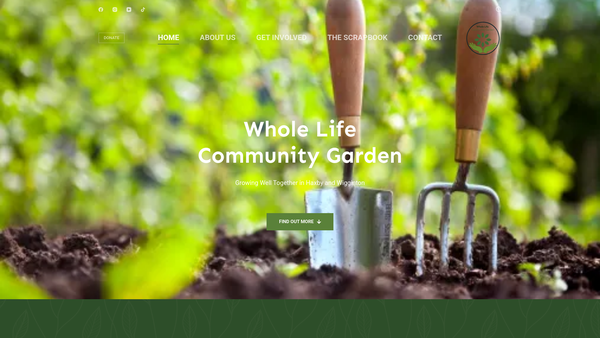 Screenshot of the Whole Life Community Garden website