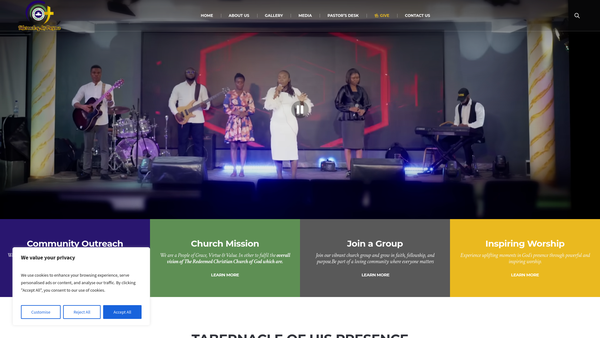 Screenshot of the The Redeemed Christian Church Of God Tabernacle Of His Presence website