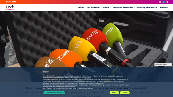 Screenshot of the Rise Up Academy website