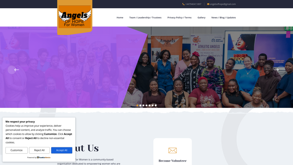 Screenshot of the Angels Of Hope For Women website