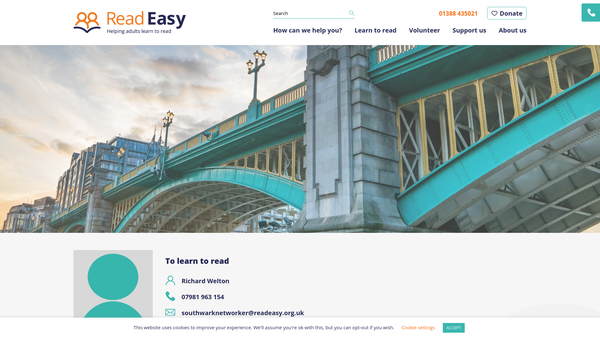 Screenshot of the Read Easy Southwark website