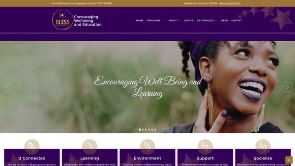 Screenshot of the Bless Community Support website