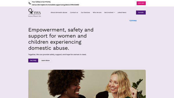 Screenshot of the Swansea Women's Aid website