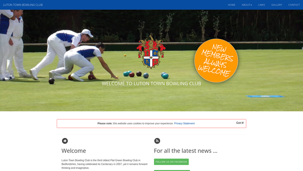 Screenshot of the Luton Town Bowling Club website