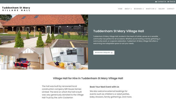 Screenshot of the Tuddenham St Mary Village Hall Trust website