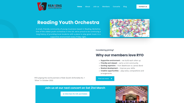 Screenshot of the Reading Youth Orchestra website