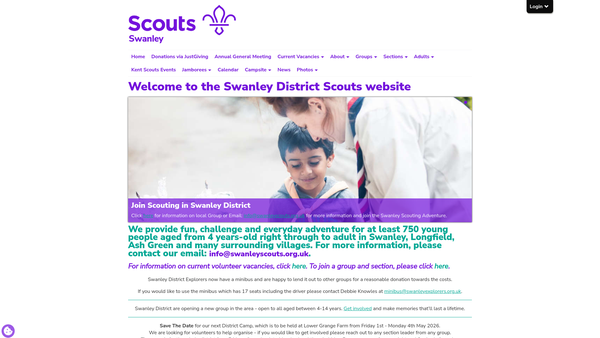 Screenshot of the Swanley District Scouts website