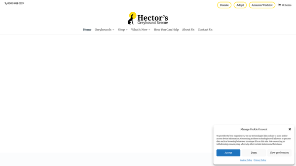 Screenshot of the Hector's Greyhound Rescue website