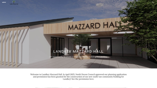 Screenshot of the Landkey Mazzard Hall Trust website