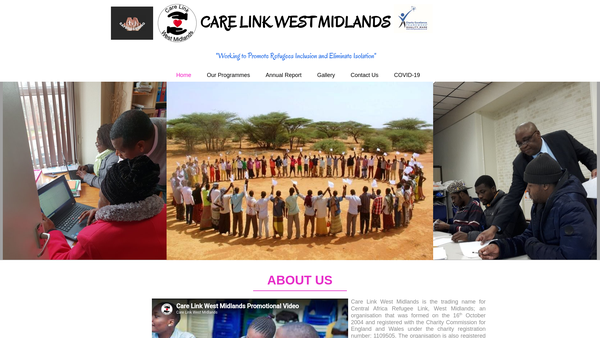 Screenshot of the Central Africa Refugee Link, West Midlands website