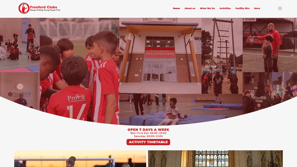 Screenshot of the Frenford Youth Club website