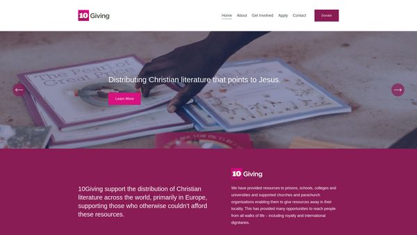 Screenshot of the 10giving website