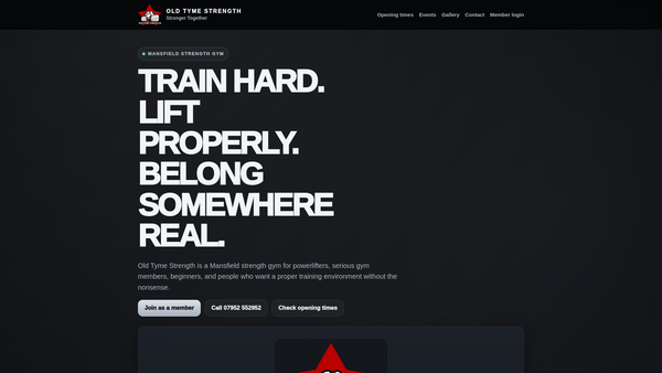 Screenshot of the Old Tyme Strength website