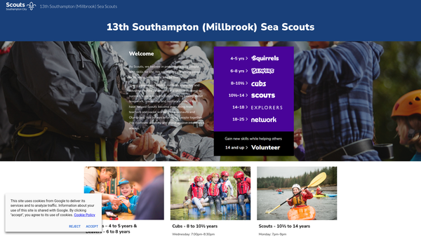 Screenshot of the 13th Southampton Sea Scouts website