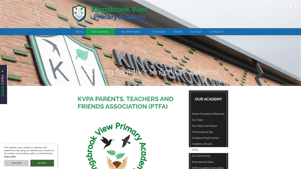 Screenshot of the Kingsbrook View Primary Academy PTFA website