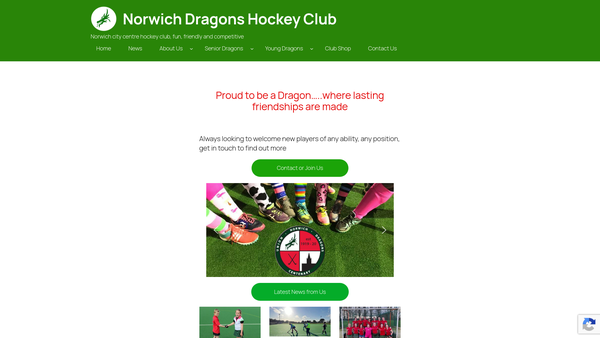 Screenshot of the Norwich Dragons Hockey Club website