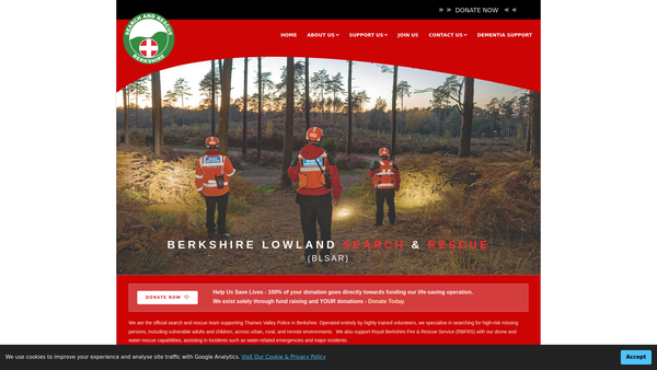 Screenshot of the Berkshire Lowland Search And Rescue website