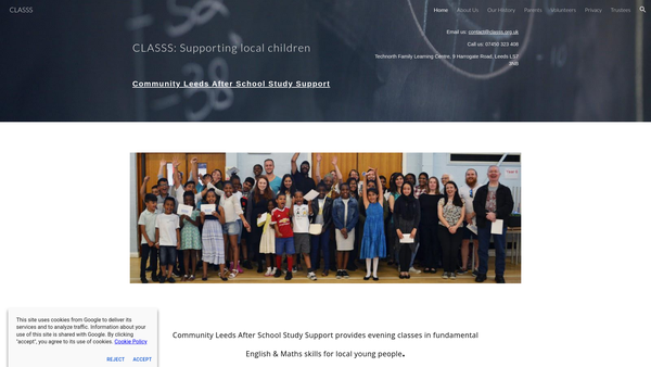 Screenshot of the Community Leeds After School Study Support website