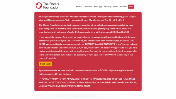 Screenshot of the The Shears Foundation website