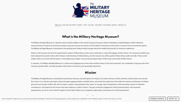 Screenshot of the The Military Heritage Museum website