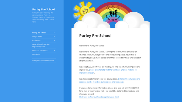 Screenshot of the Purley Pre-School website