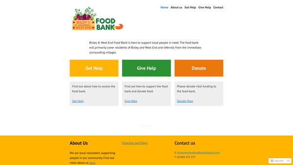 Screenshot of the The Bisley And West End Foodbank website